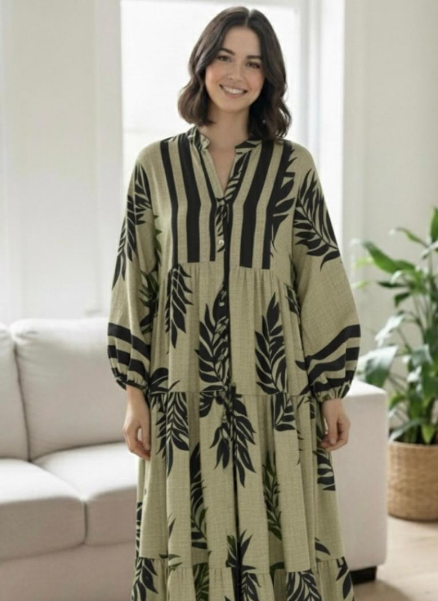 Black palm maxi dress