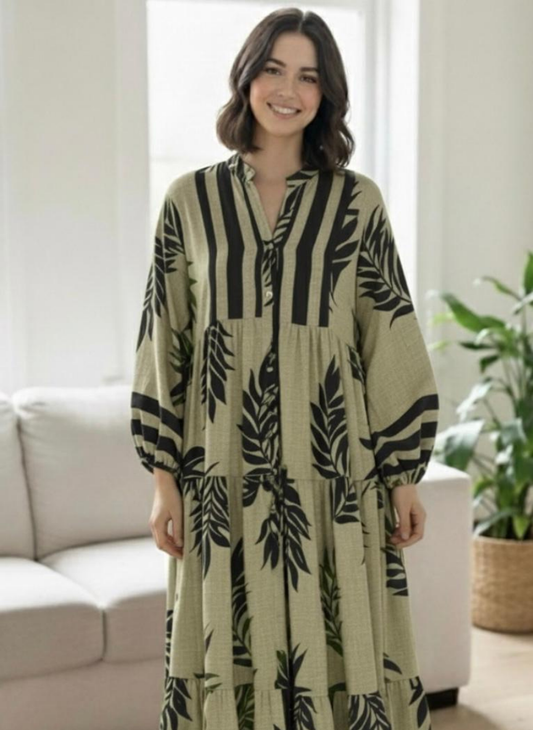 Black palm maxi dress
