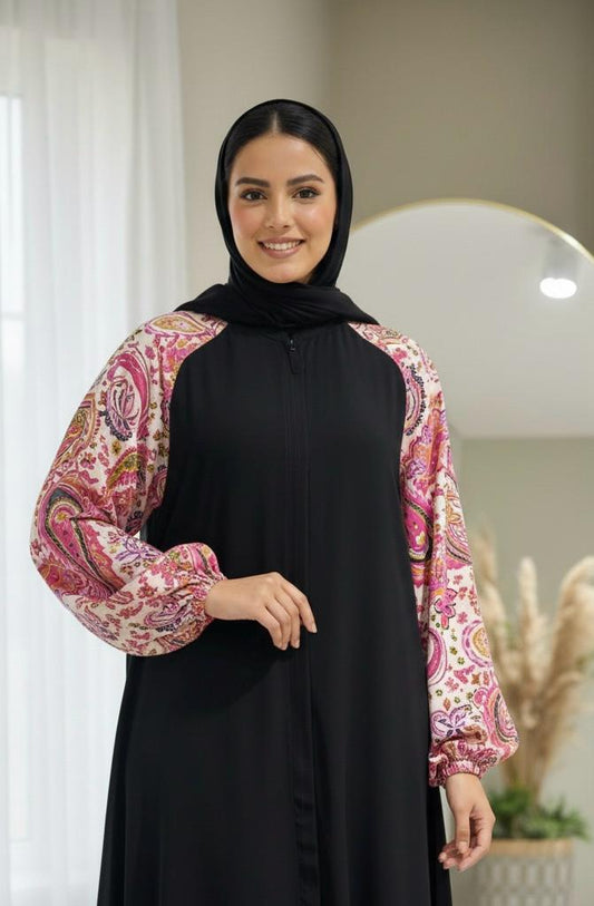 Oceanline Casualwear Pink Paisley Zip Abaya